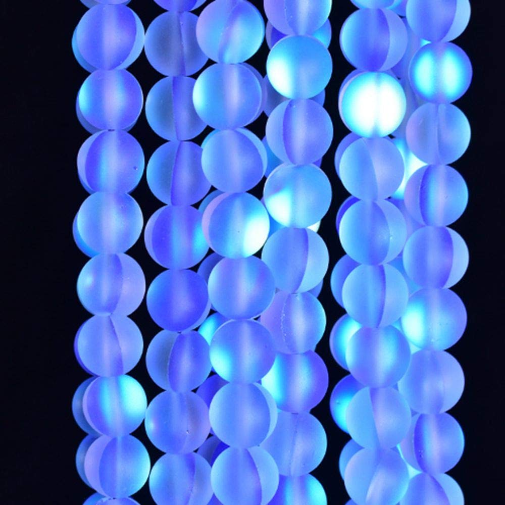 Asingeloo 48PCS 8mm Natural Blue Mystic Aura Quartz Gemstone Frosted Matte Titanium Round Loose Spacer Beads 15 inch Full Strand Crystal Healing Power Quartz