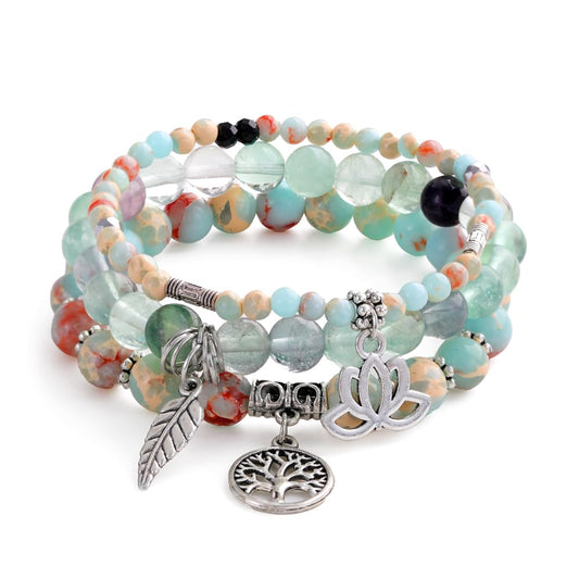 UEUC Tree of Life Yoga Healing Stone Bracelets,Multilayer Lotus Chakra Stone Reiki Bracelet Sets,Anxiety Crystal Natural Stone,for Women Stress Relief(#155)