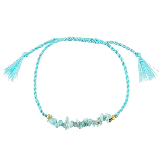 TGH Natural Larimar Chips Braided Bracelet Healing Crystals Birthday Resizable Hand Braid Rope Thread Protection Bracelet for Men Women Gemstone Jewelry 7 inch Christmas Gift (Larimar)