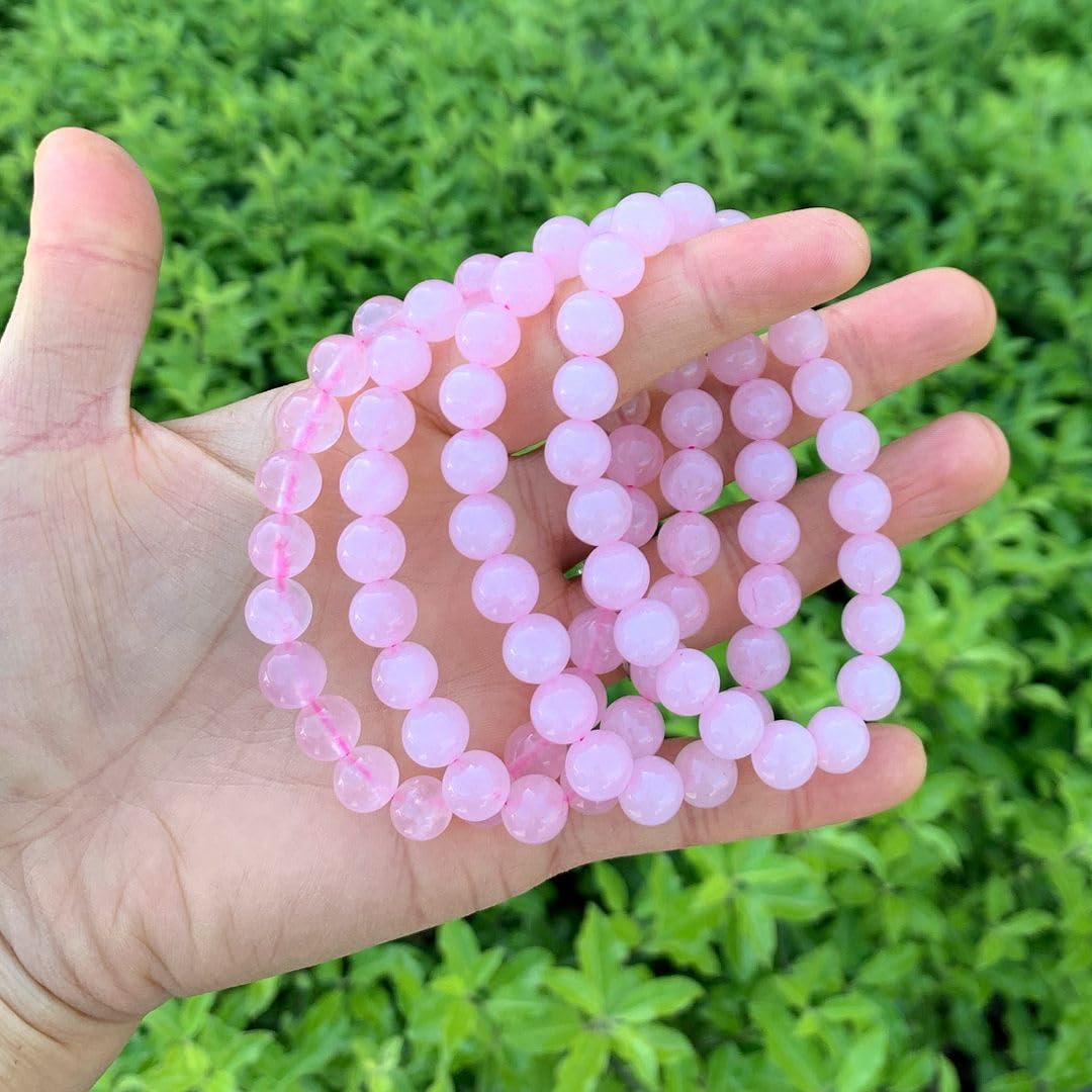 Adabele Real Natural Pink Rose Quartz Gemstone Beaded Bracelet 8.5 inch Stretch Chakra Healing Crystal Stone Jewelry Women Mom Gift (Unisex) GB8-D9