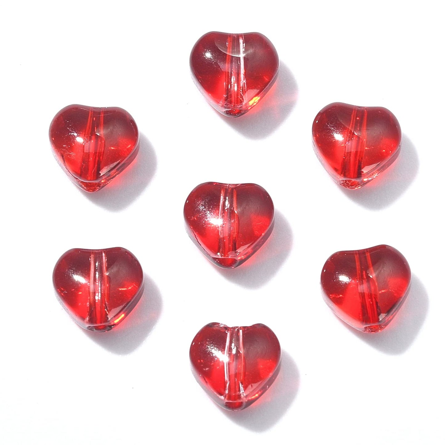 LiQunSweet 100 Pcs Handmade Lampwork Glass Crystal Beads Red Sweet Heart Loose Beads for Jewelry Making
