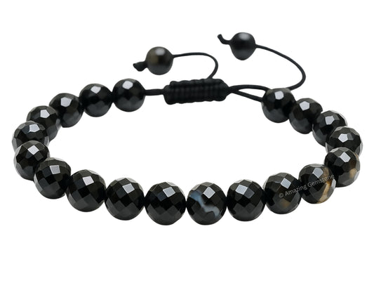 Amazing Gemstone Black Hakik Bracelet for Women - Chakra Mens Bracelet Protection Crystals and Healing Stones - Faceted Beaded Blessing Bracelet Spiritual Meditation Gift (Adjustable)