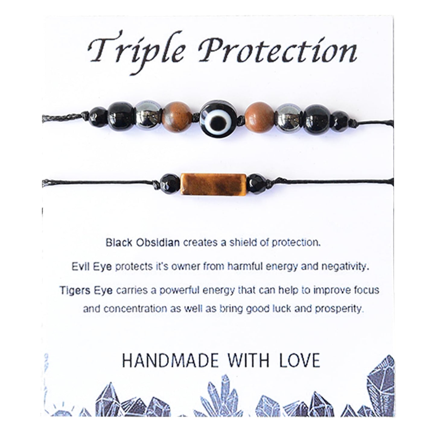 THSOGO 2Pcs Evil Eye Triple Protection Bracelets Black Obsidian and Tiger Eye Bracelets Empath Energy Protection Natural Stone Jewelry for Women Men Gifts for Him Her