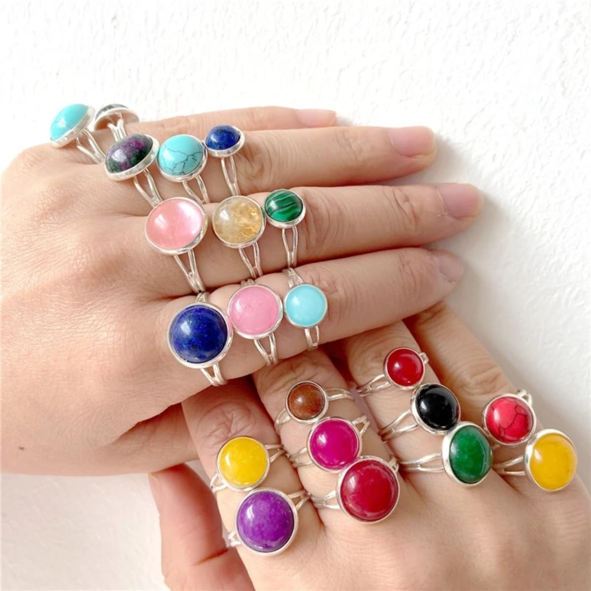 20pcs 14mm Natural Stone No Hole Opal Semicircle Smooth Cabochons Beads Healing Chakra Crystal Stone Bead for Jewelry Making Rings Earrings Necklace Bracelet DIY Crafts