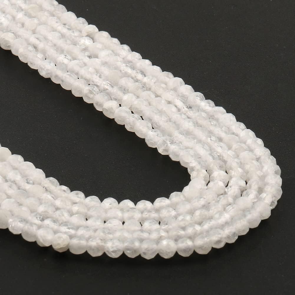 Song Xi 180pcs 2mm Natural White Moonstone Gemstone Faceted Round Loose Stones for Bracelet Jewelry Making, Small Stones for Christmas Gift for Women