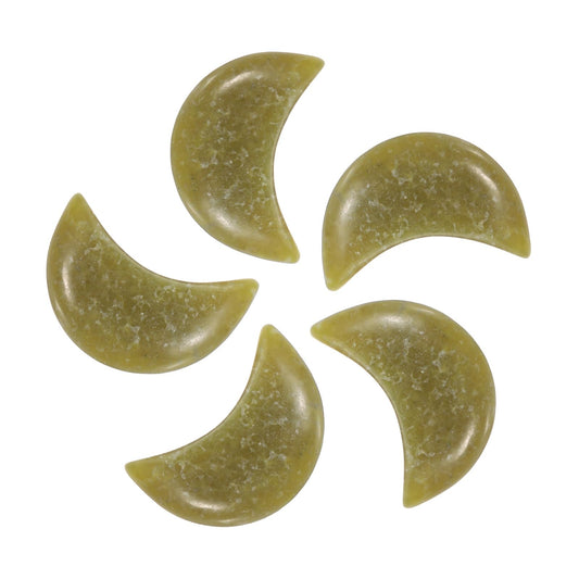 MECCANIXITY 5 Pcs Moon Crystal Worry Stone, 0.5 Inch Length Natural Olivine Moon Gemstone Bulk, Carved Pocket Stones for Meditation Balancing Pendant Decor