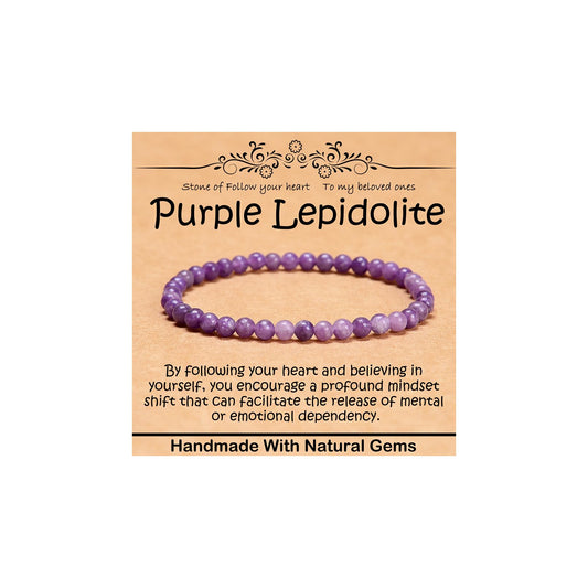 CHCCOYE 4mm Natural Healing Gemstone Bracelet Handmade Yoga Stretch Elastic Bracelet Stress Relief Crystal Jewelry for Men and Women (4mm, Purple Lepidolite)