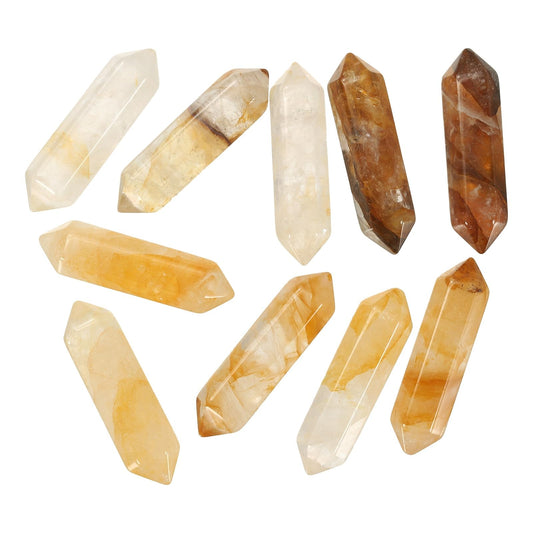 MECCANIXITY 10 Pack Yellow Agate Quartz Crystals, Polished Crystals Bulk Hexagonal Shaped Meditation Gemstone for Jewelry Making Energy Balance Accessories Gifts