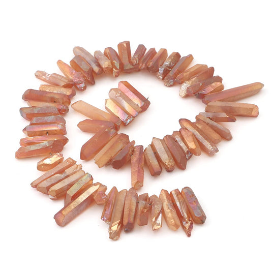 BEADIA Beige Titanium Coated Crystal Quartz Spike Point Stick Beads Rough 1.0"-1.5" for Jewelry Making 15 Inch/Strand