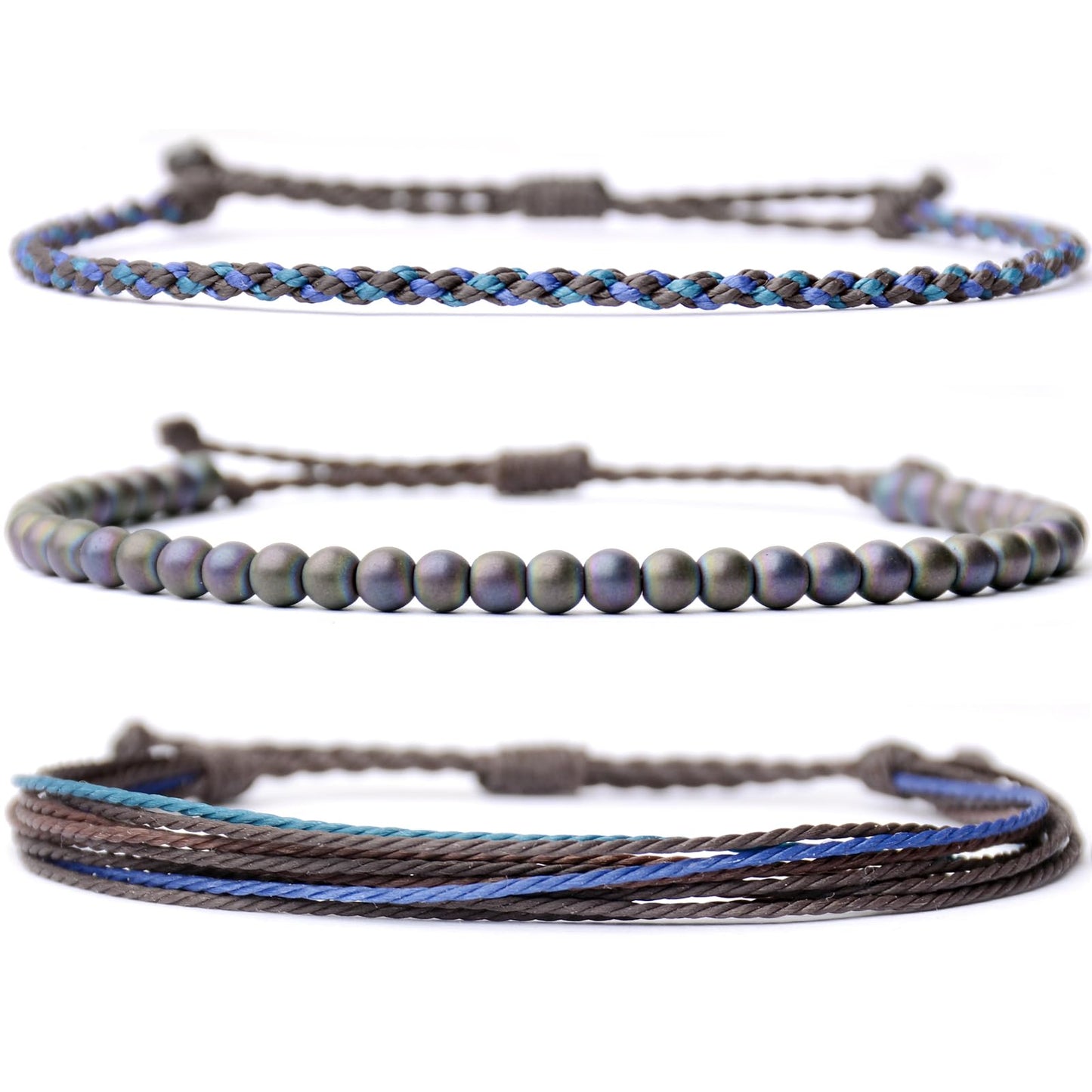 Handmade Natural Stone Beaded Healing Bracelet Gift for Men Adjustable Rope String Bracelet (Hematite/Aurora, Adjustable)