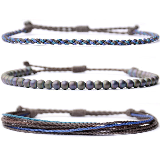 Handmade Natural Stone Beaded Healing Bracelet Gift for Men Adjustable Rope String Bracelet (Hematite/Aurora, Adjustable)