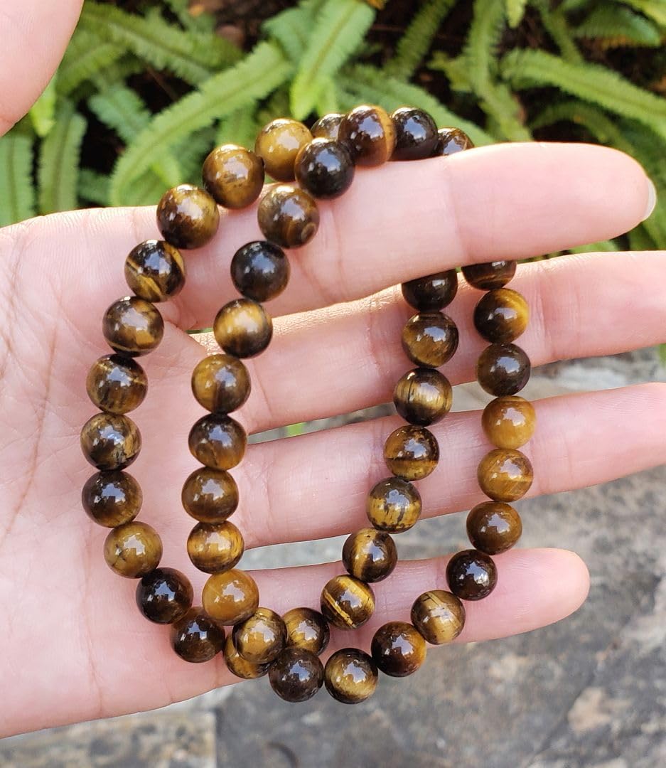 Adabele Real Natural Golden Yellow Tiger's Eye Bracelet 8.5 inch Stretch Gemstone Beaded Bracelet Chakra Healing Crystal Stone Jewelry Energy Quartz Rock GB8-D26