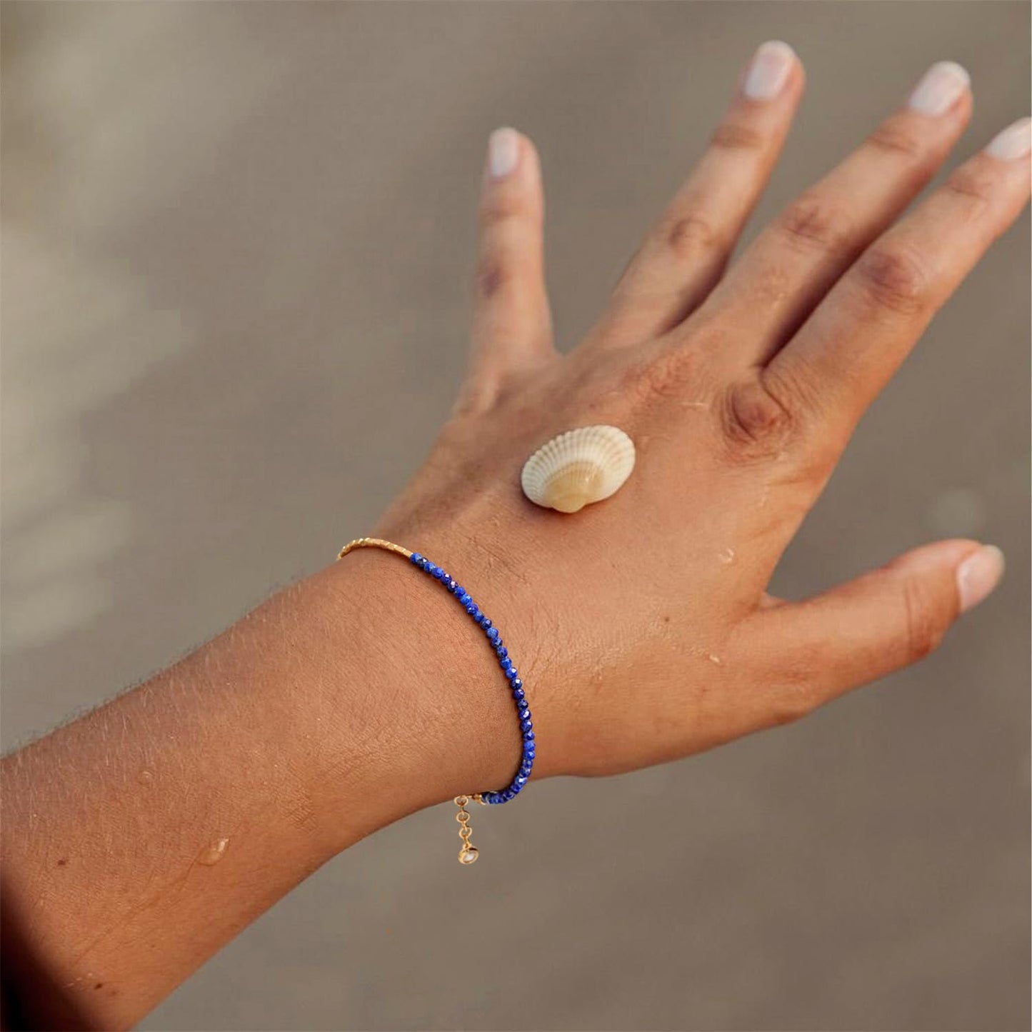 MYEARS Women Beaded Bracelet Gold Gemstone Lapis Lazuli 14K Simple Dainty Handmade Chain Everyday Boho Beach Jewelry