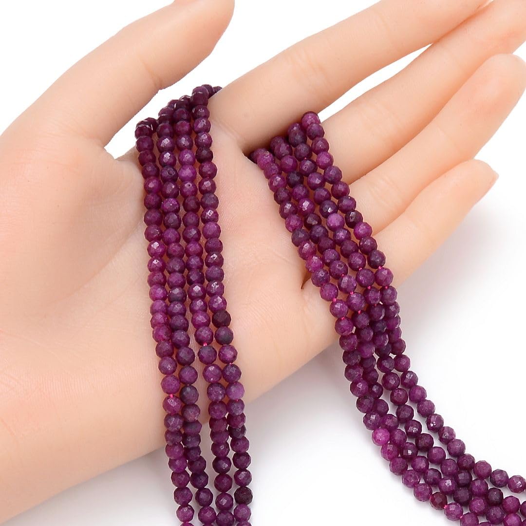 Adabele 15 Inch Natural Red Ruby Healing Gemstone 4mm (0.16 Inch) Tiny Small Faceted Round Loose Beads Stone Spacer (85-95pcs) for Craft Jewelry Making GK4-18