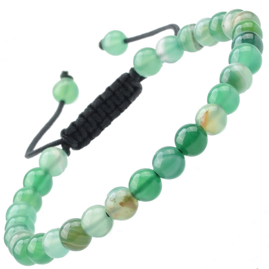 MASSIVE BEADS Natural Healing Power Gemstone Crystal Beads Unisex Adjustable Macrame Bracelets 6mm (Agate Green, 6mm)
