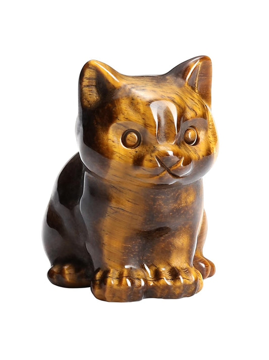 CrystalTears Tiger Eye Crystal Cat Figurine Carved Healing Crystal Gemstone Cat Lucky Cute Stone Cat Statue for Home Office Desk Meditation Decor Crystal Gifts for Women Men Cat Lover Christmas