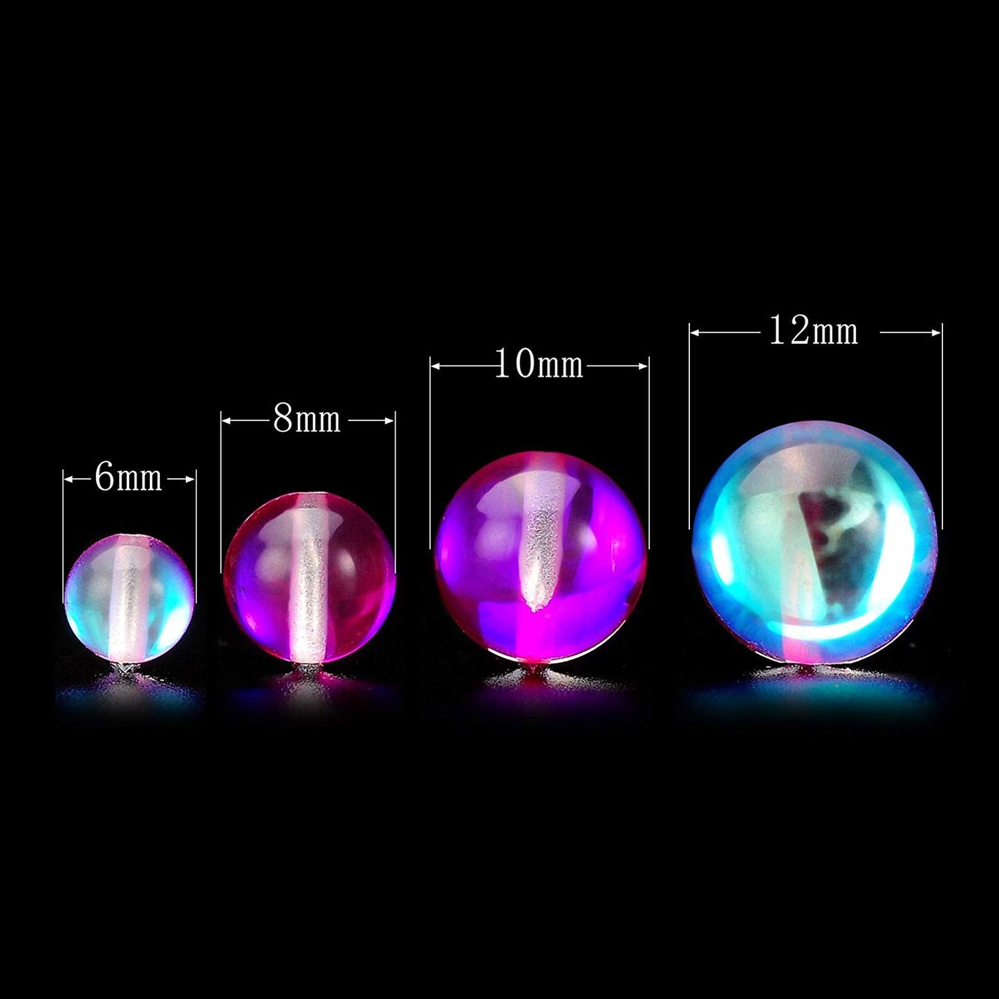 RUBYCA Round Moonstone Crystal Glass Beads Aura Iridescent for Jewelry Making (1 Strand, 12mm, Pink)