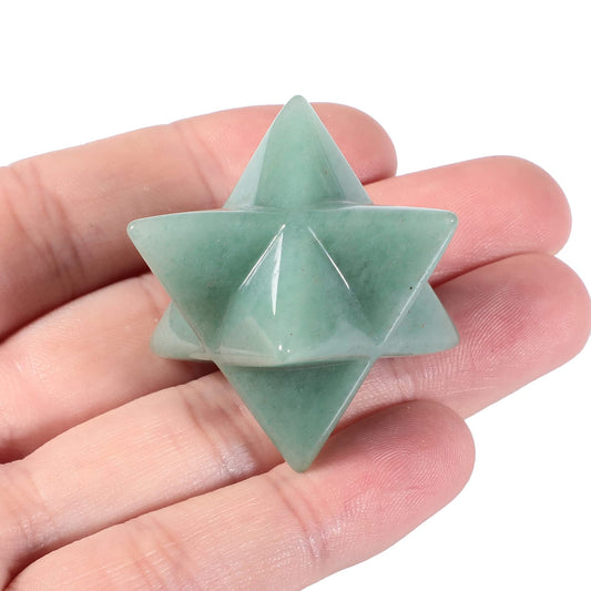 Loveliome Natural Green Aventurine Merkaba Crystal Protection Sacred Meditation Energy Generator Healing Chakra Six-Pointed Star 1 Inch
