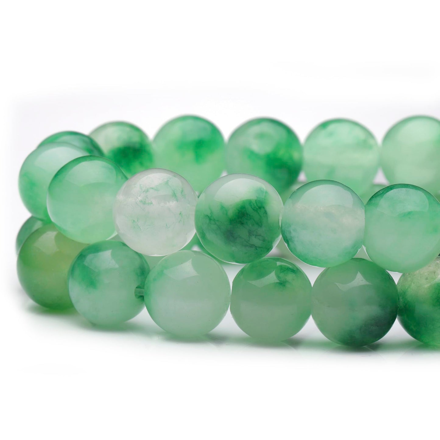 Youngbling Natural Gemstone Beads for Jewelry Making,10mm Green Flower Jade Polished Round Smooth Stone,Genuine Real Stone Red Beads for Bracelet Necklace 15 Inch(Green Flower Jade,10mm)