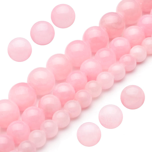 Youngbling Natural Gemstone Beads for Jewelry Making,8mm Pink Jade Polished Round Smooth Stone Beads for Bracelet Necklace 15 Inch(Pink Jade,8mm)