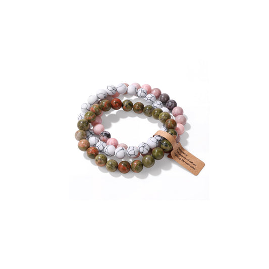 Risyfjew 3 PCS Pink Zebra Jasper Healing Crystal Bracelets Women 8mm Natural Stone Beaded Stretch Bracelet Crystal Gifts for Women