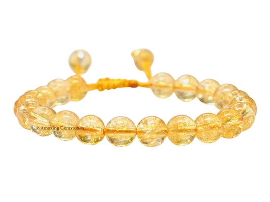 Amazing Gemstone Citrine Bracelet, Gifts For Men & Women - Protection Healing Crystal Bracelet - 8mm Gemstone Beaded Adjustable Bracelet, Pulseras Para Hombres Mujer Stocking Stuffers (Citrine Onyx)