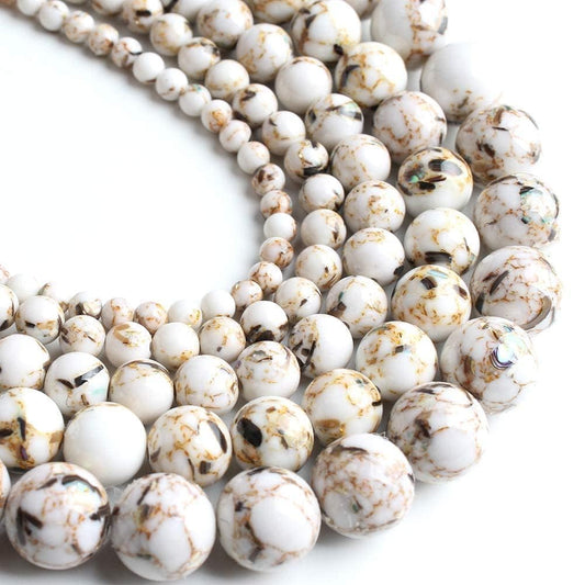 Yochus 60pcs White Shell Turquoise Beads，6mm Natural Stone Round Loose Beads for Jewelry Making Earring Necklace DIY Crafts