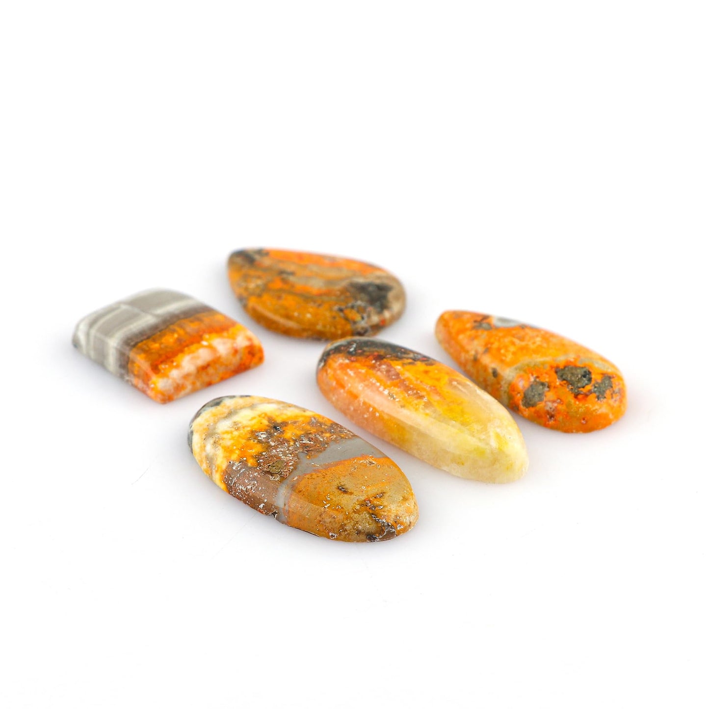 CRYSTALINES 5pcs, Natural Bumble Bee Jasper Gemstone Cabochon, Wholesale Polished Crystals, DIY Jewelry Making, Bulk Yellow Jasper Loose Supplies, Wire Wrapping, Gem Collection, AAA Grade
