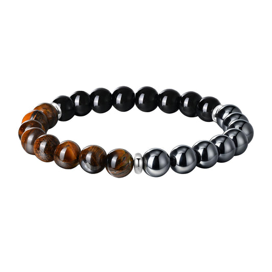 FUTPLOR Triple Protection Bracelet (Tiger Eye Stone,Black Tourmaline,Hematite), 8mm Beaded Bracelets for Men Women, Elastic Bracelets 17cm/ 6.69in
