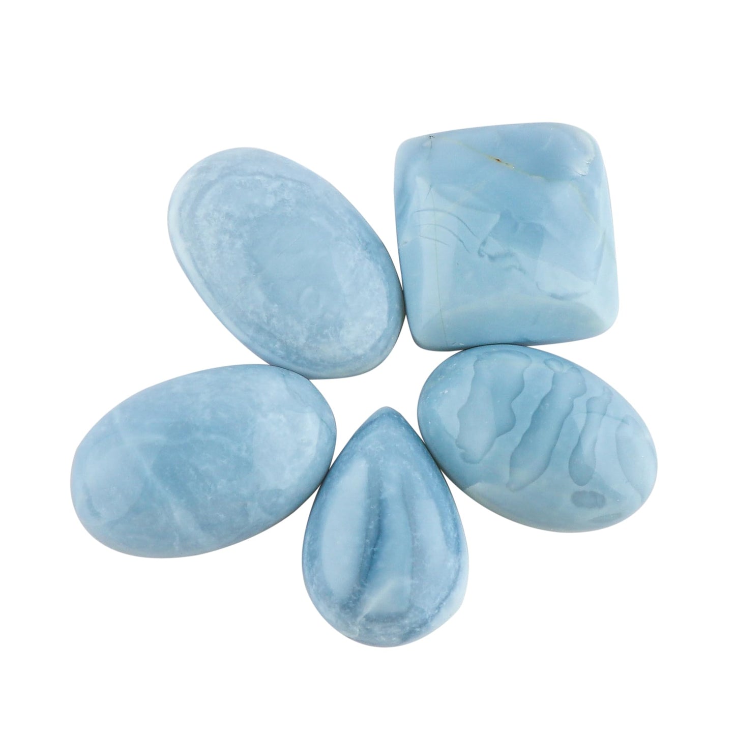 CRYSTALINES (5pcs) Natural Blue Opal Gemstone, Bulk Loose Cabochon Supplies, Polished Stones for Jewelry Making, Wicca & Reiki Healing Crystals, Wire Wrapping, Decoration, Gem Collection