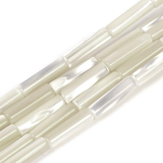 HAAMIIQII Natural Mother of Pearl Shell Tube Beads 13x4mm Column Stone Cylinder Gemstone Loose Beads for Jewelry Making Strand 15 Inch (28-29pcs)