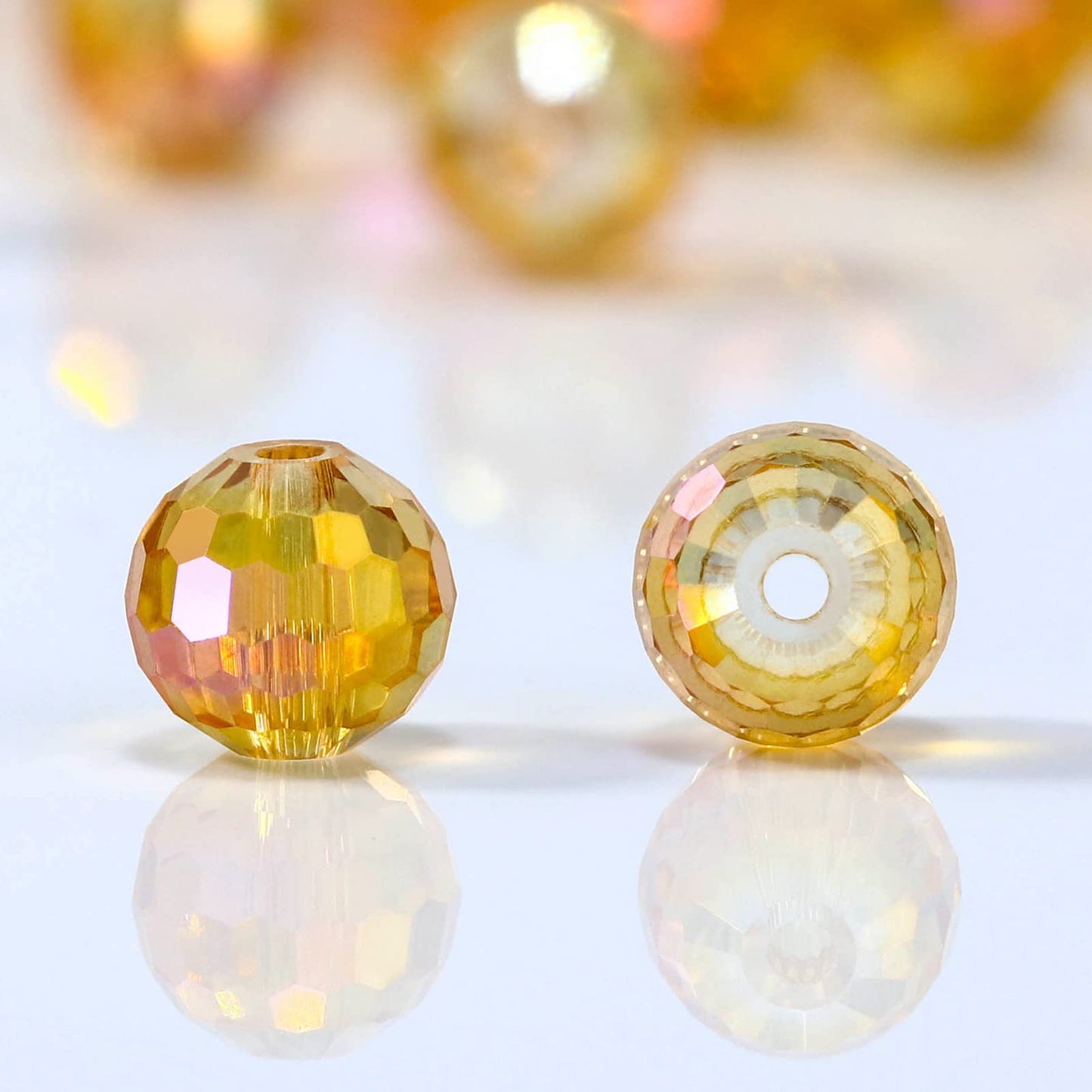 Dowarm 50PCS 10MM Golden Rose Faceted Crystal Glass Round Beads for Jewelry Making, Crafts, Wind Chimes, Suncatcher
