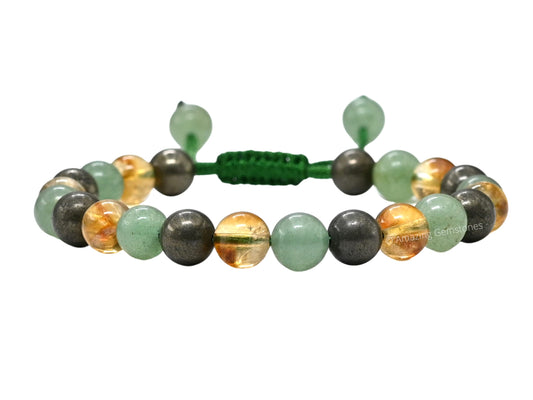 Amazing Gemstone Money Wealth Success Bracelet - Pyrite Green Aventurine Citrine Bracelet Set for Healing Calming Anxiety Stress Relief Gifts Pulseras Para Hombres Mujer Stocking Stuffer (Adjustable)