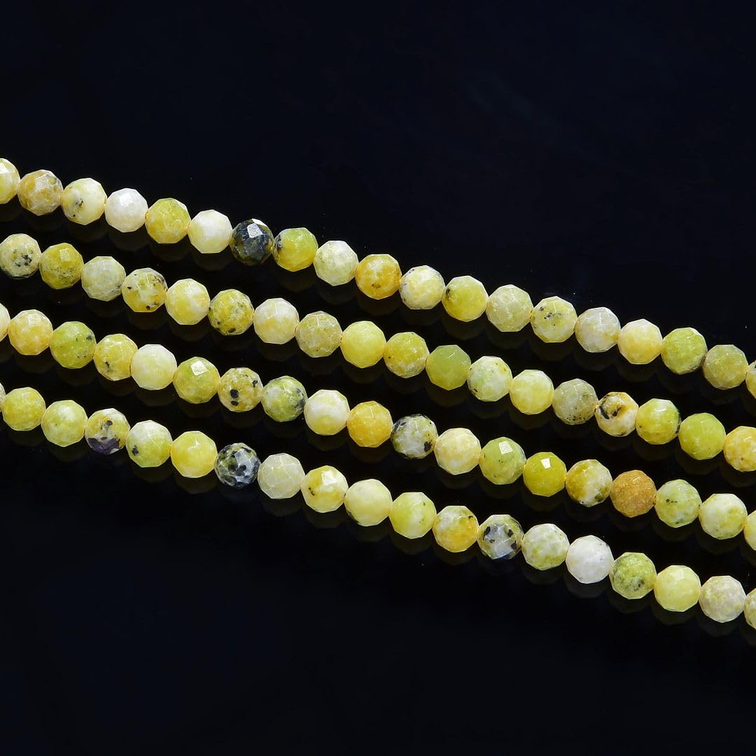 Adabele 30 Inch Natural Yellow Turquoise Healing Gemstone 3mm (0.12 Inch) Tiny Small Faceted Round Loose Beads Stone Spacer (230-250pcs Total) for Craft Jewelry Making GK3-17