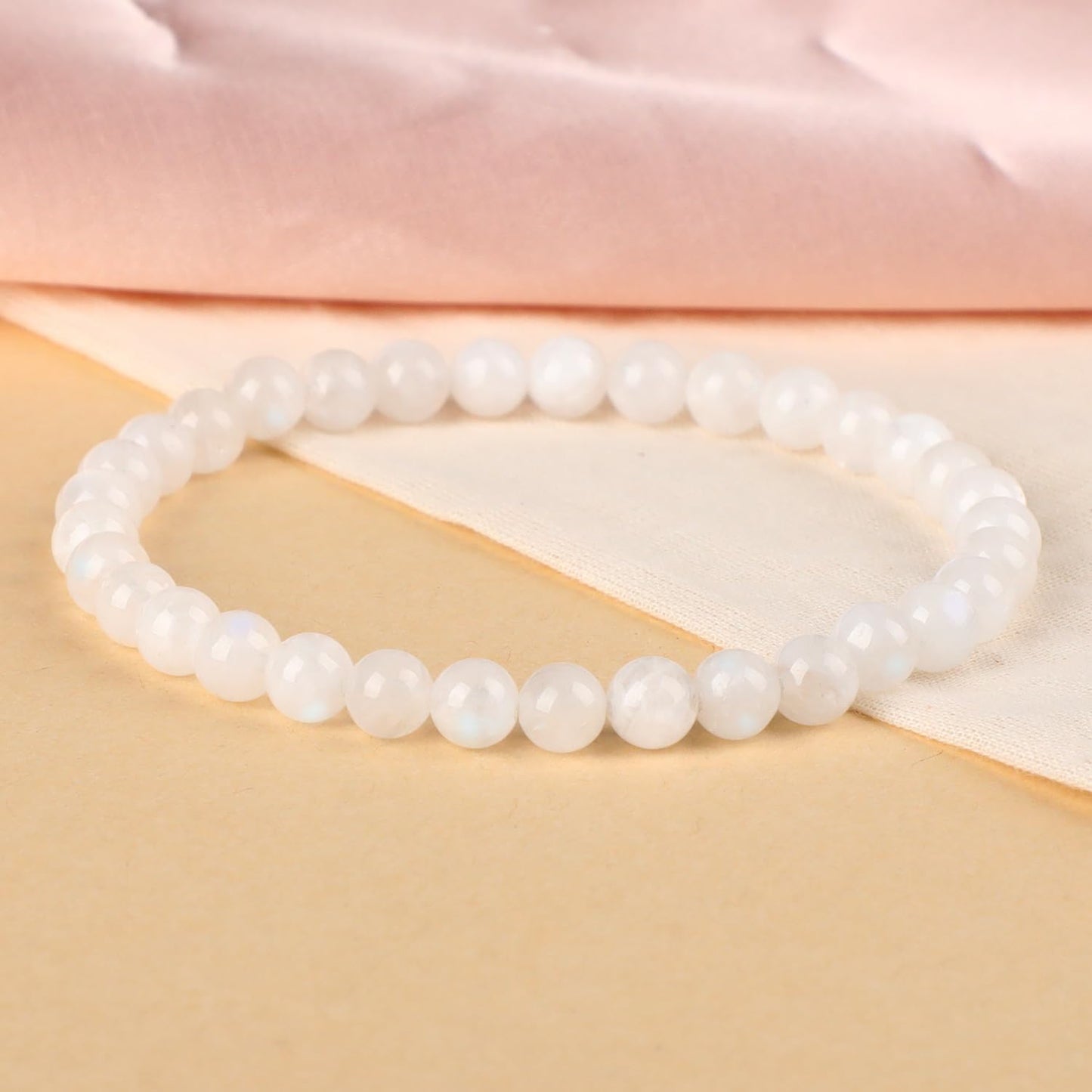LPBeads Handmade Natural Gemstone Stretch Elastic 6mm Moonstone Bracelet Healing Crystal Round Stone Beads Jewelry Gifts for Women Men