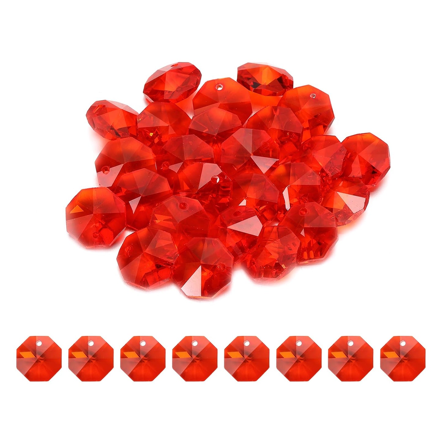 uxcell 25Pcs 1 Hole Crystal Octagon Beads, 14mm K9 Glass Hanging Chandelier Beads Prisms Parts for Crystal Chandeliers Lamp Hanging Pendant Jewelry DIY Craft, Orange Red