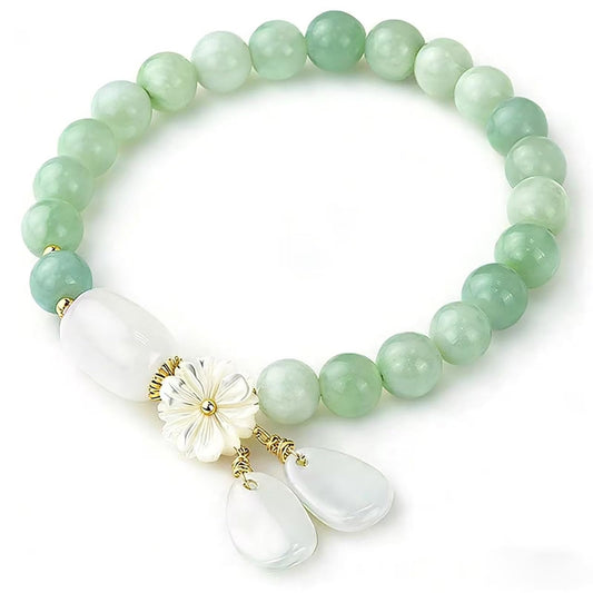 HL1971 Natural Jade Bracelet for Women Gradient Green Jade Bead Elastic Bracelet, Suitable for Christmas, Thanksgiving