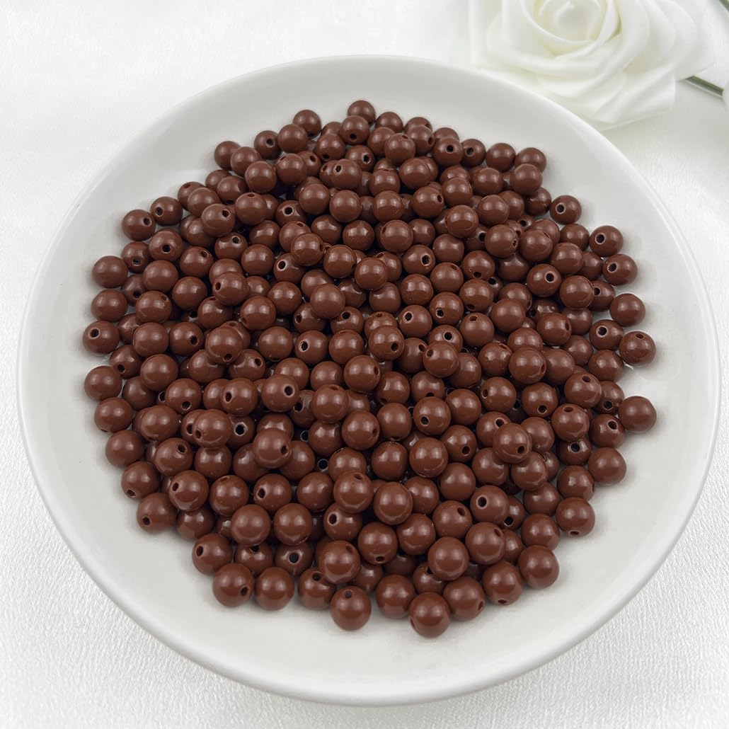 Mulutoo 200Pieces 10MM Acrylic Round Beads Round Acrylic Balls Chunky Beads Smooth Spacer Plastic Pastel Beads Craft Beads for Necklace and Bracelet Making Crafting Supplies(200-brown)