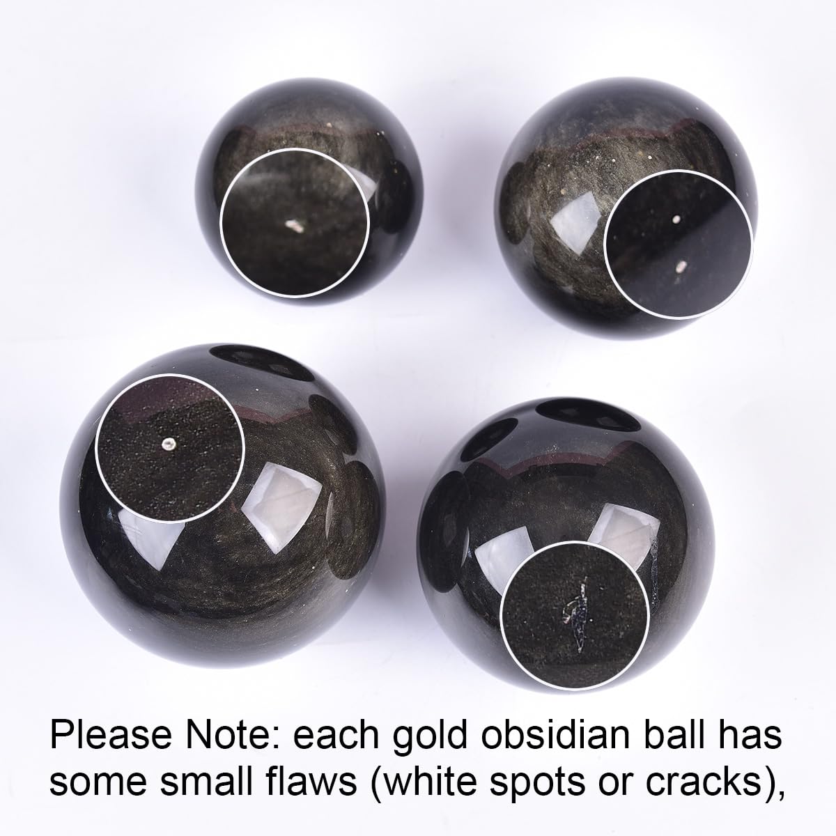 JIC Gem Large Golden Obsidian Crystal Sphere Natural Quartz Crystal Ball with Stand Healing Ornament Witchcraft Meditation Decor 2.7-3.1 inch(70-80mm)