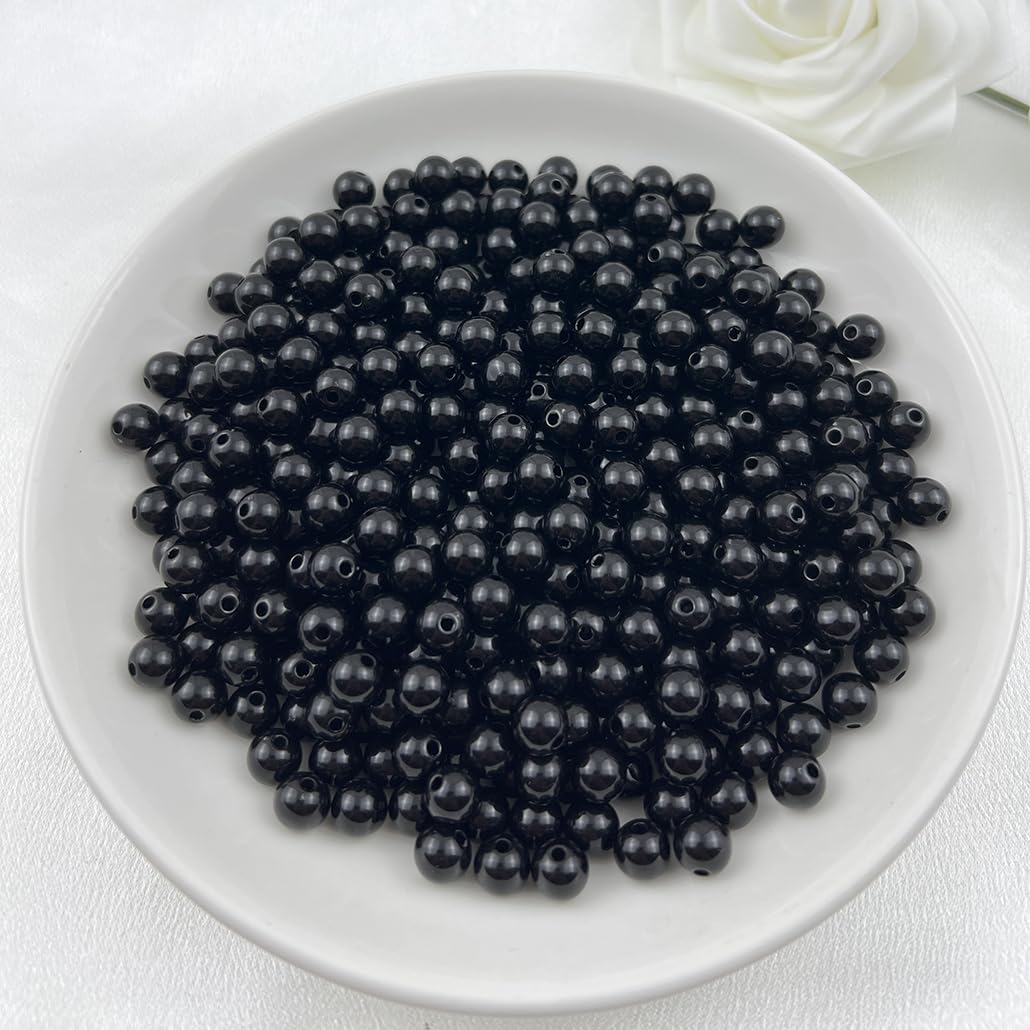 Mulutoo 1000Pieces 6MM Acrylic Round Beads Round Acrylic Balls Chunky Beads Smooth Spacer Plastic Pastel Beads Craft Beads for Necklace and Bracelet Making Crafting Supplies(201-black)