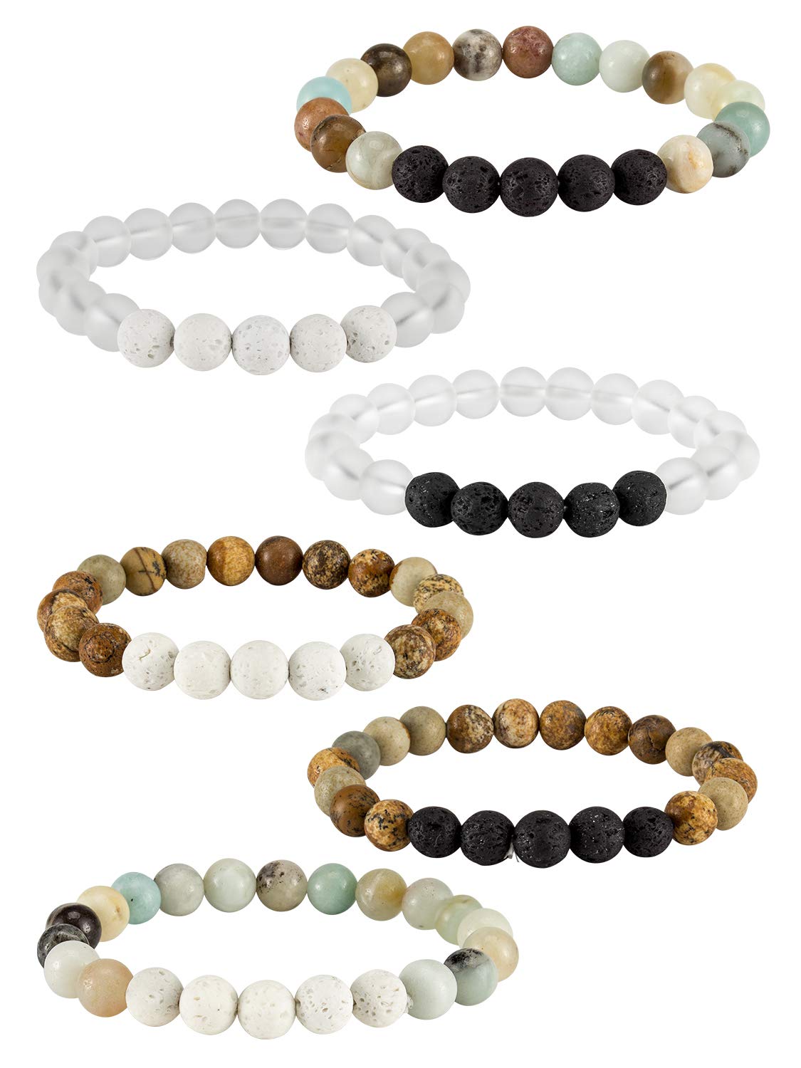 Apipi Healing Beaded Bracelets for Women - 6 Pcs Lava Stone Crystal Agate Anxiety Stress Relief Yoga Aromatherapy Essential Oil Diffuser Bracelets Mom Wife Friends Gifts