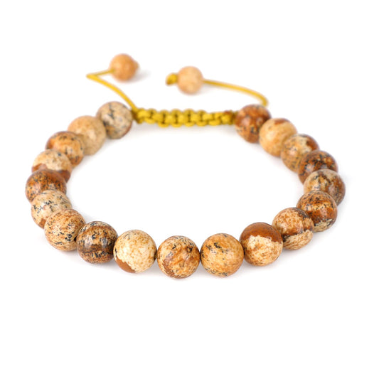 AD Beads Natural 8mm Gemstone Bracelets Healing Power Crystal Macrame Adjustable 7-9 Inch (Picture Jasper)