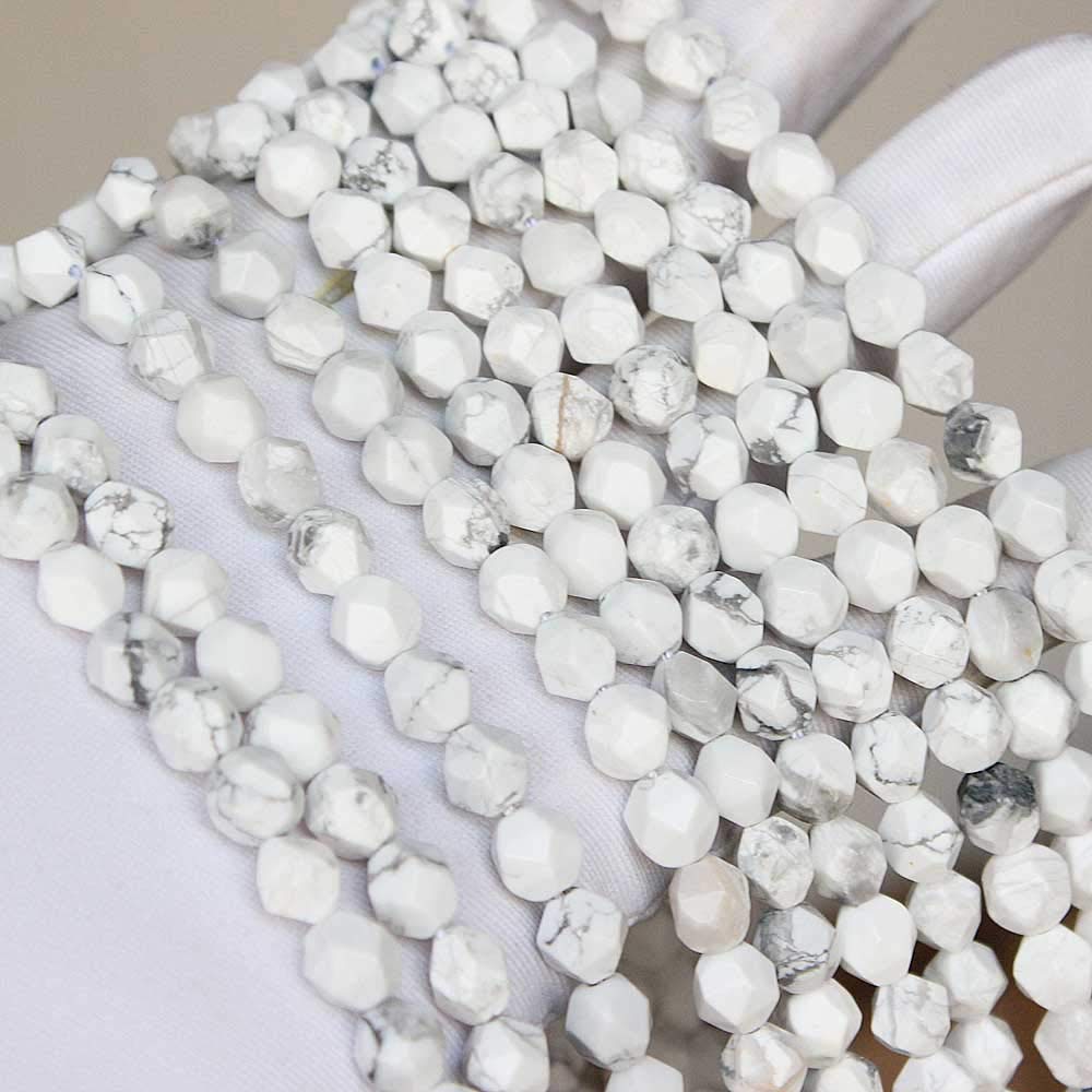 MJDCB Best Sellers Natural Stone Beads Faceted Polygon White Howlite Crystal Energy Stone Healing Power for Jewelry Making(8mm)