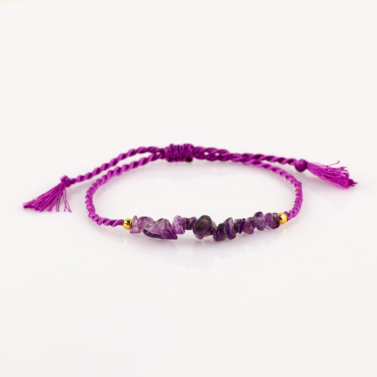 TGH Natural Amethyst Chips Braided Bracelet Healing Birthday Resizable Hand Braid Rope Thread Protection Bracelet for Men Women Gemstone Jewelry 7 inch Christmas Gift (amethyst)