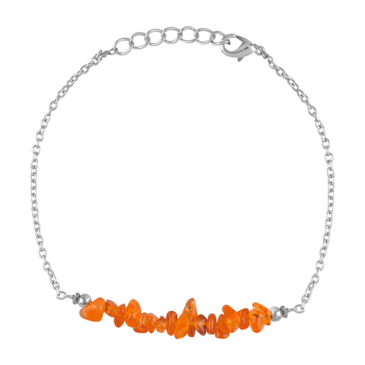 Gemimpression Handmade Carnelian Chips Bar Bracelet – Natural Energy Healing Crystals – Silver Plated Adjustable 8 Inch Chain – Christmas Gift