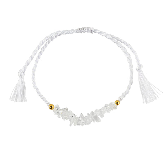 TGH Natural Clear Quartz Chips Braided Bracelet Birthday Gift for Her Resizable Hand Braid Rope Thread Protection Bracelet for Men Women Jewelry 7 inch Christmas Gift (Clear Quartz)