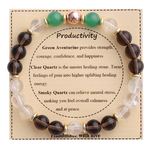 KSQS Healing Stone Bead Bracelet for Women, Natural Gemstones Balance Protection Bracelet, Spiritual Crystal Beads Bracelet Anxiety Relief with Meaning Card(#25)