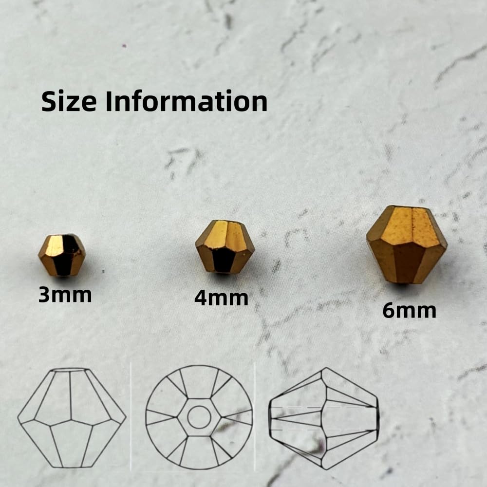 YUEXIGO 500pcs 3mm Bicone Glass Crystal Beads for Jewelry Making, Faceted Bicone Glass Spacer Beads for Bracelet Earring Necklace DIY Craft(Antique Brass)