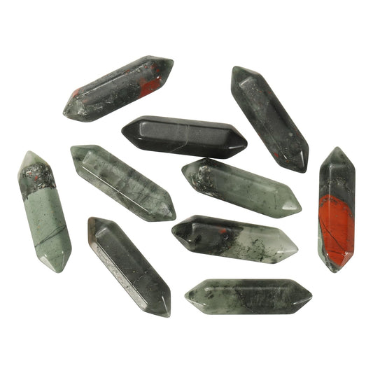 MECCANIXITY 10 Pack African Bloodstone Quartz Crystals, Polished Crystals Bulk Hexagonal Shaped Meditation Gemstone for Jewelry Making Energy Balance Accessories Gifts