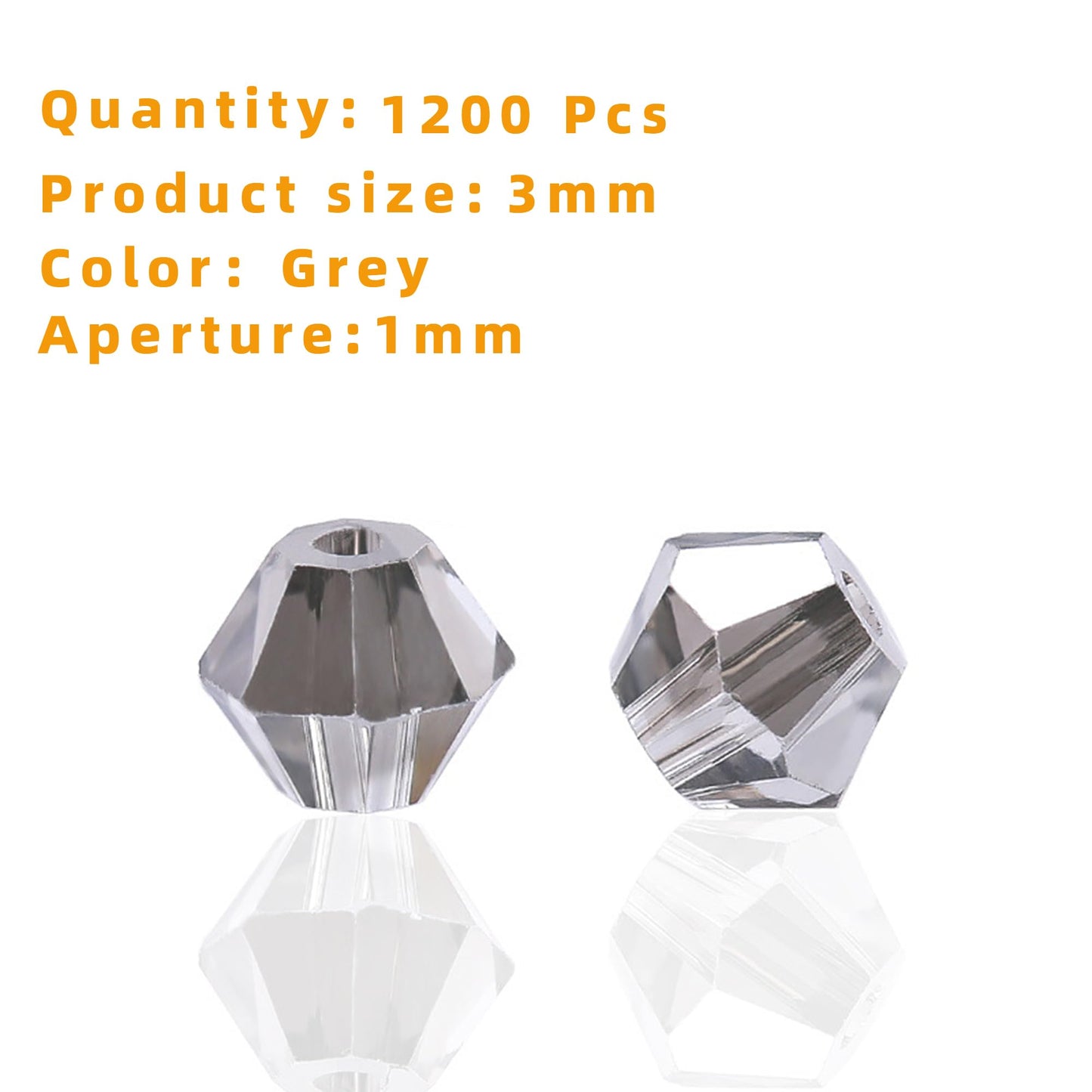 Laopottbeads 1200PCS 3mm Bicone Crystal Glass Beads for Jewelry Making, Sparkling Mini Beads for Suncatchers, DIY Bracelets & Craft Projects (Grey)
